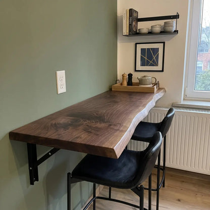 Live Edge Wall-Mounted Folding Table, Solid Wood Floating Desk for Small Spaces