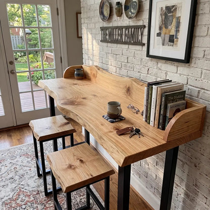 Live Edge Sofa Bar Table with Raised Back Panel | Solid Wood Counter & Bar Height Table