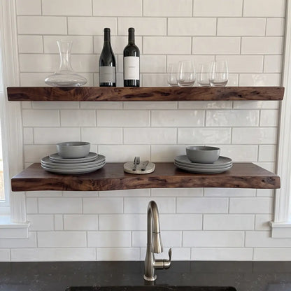 Solid wood floating shelf configuration view