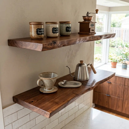 Solid wood floating shelf with concealed mounting design