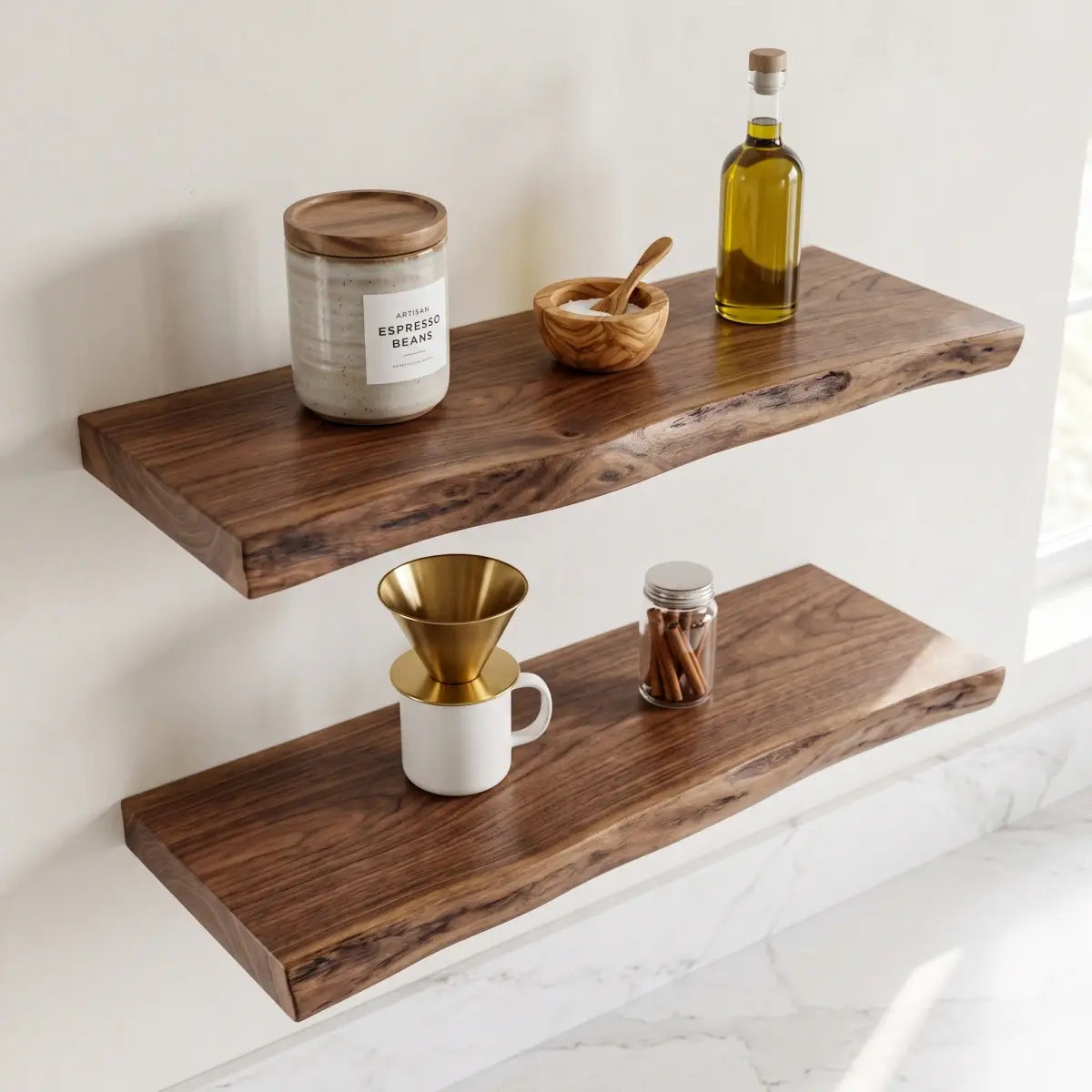 Solid wood live edge shelf product detail