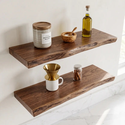 Solid wood live edge shelf product detail