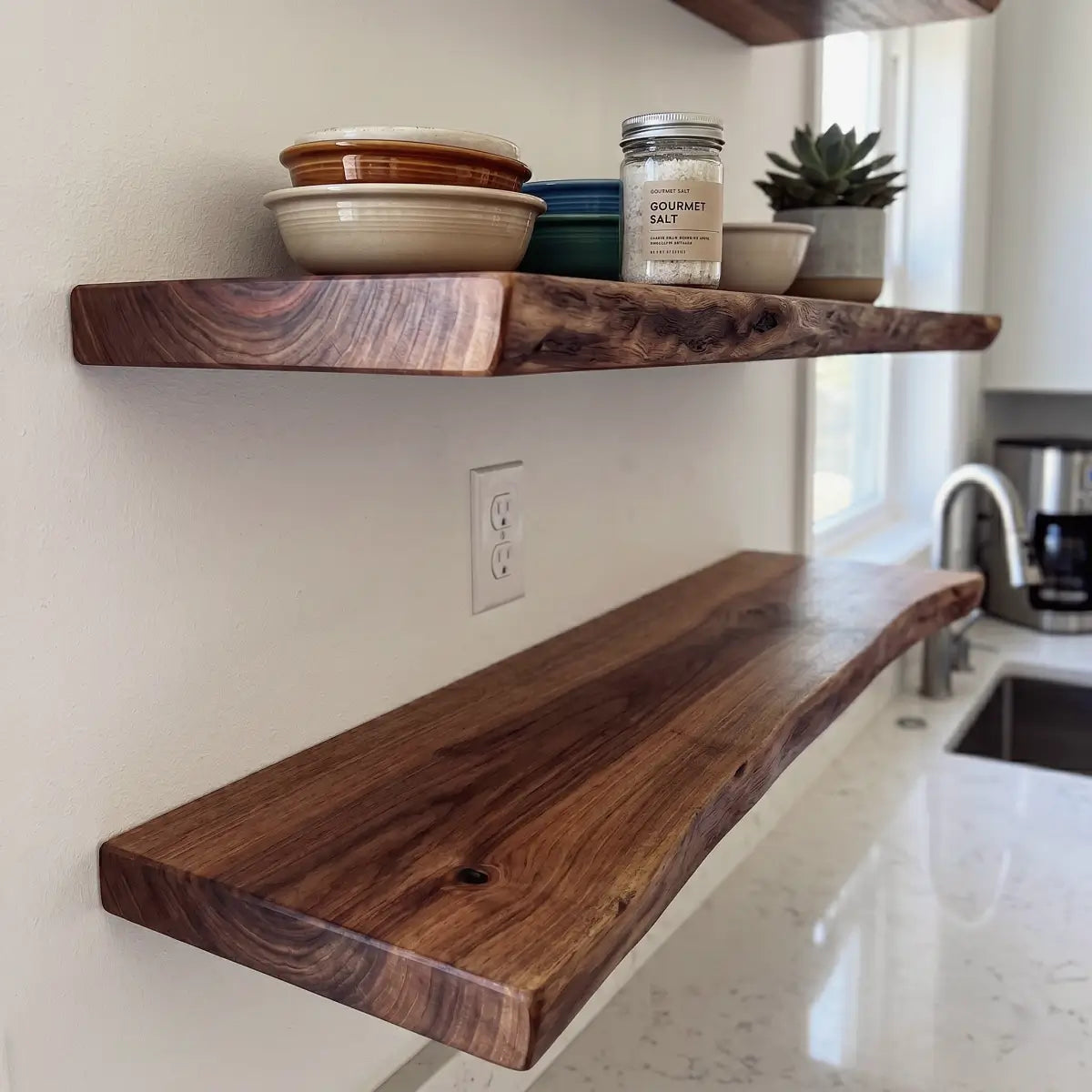 Live Edge Solid Wood Floating Shelf