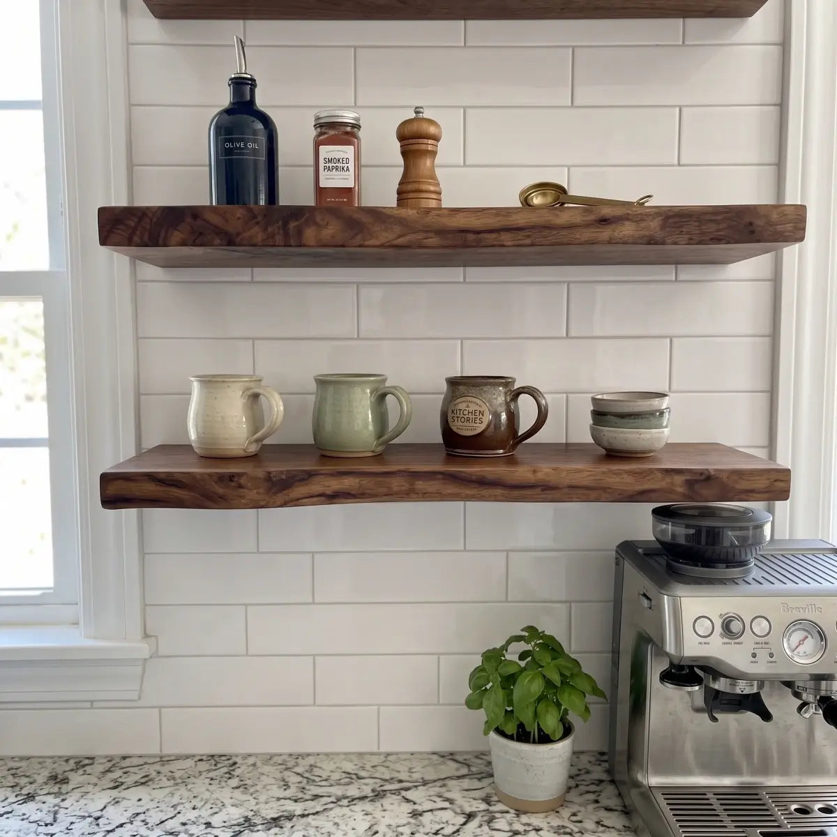 Live edge solid wood floating shelf alternate detail