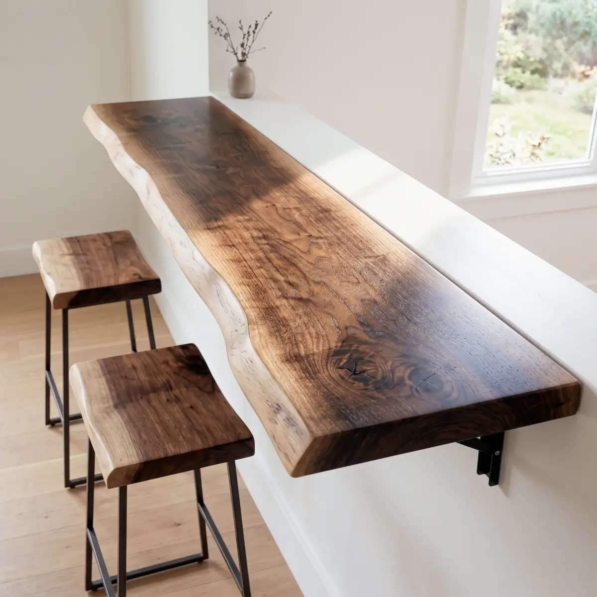 Live Edge Wall-Mounted Folding Table, Solid Wood Floating Desk for Small Spaces