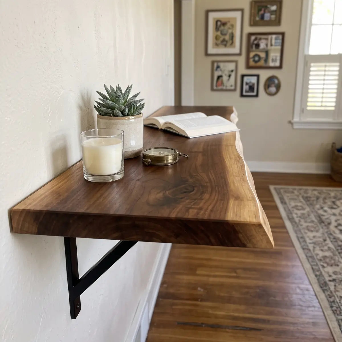 Live Edge Wall-Mounted Folding Table, Solid Wood Floating Desk for Small Spaces