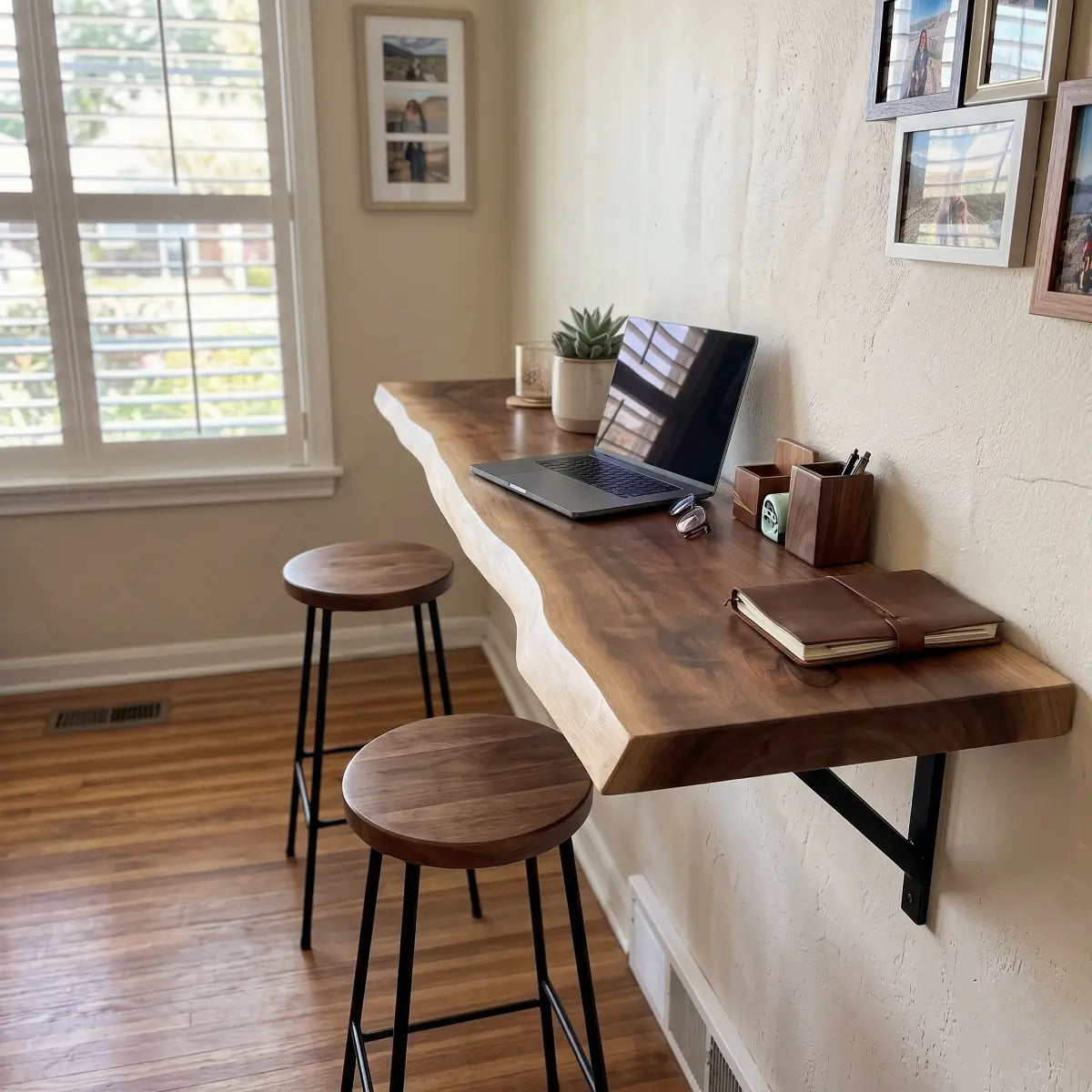 Live Edge Wall-Mounted Folding Table, Solid Wood Floating Desk for Small Spaces