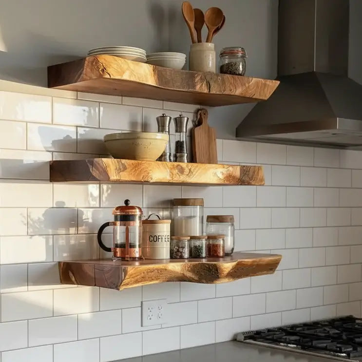 Live Edge Wooden Floating Shelf - 2" Thick