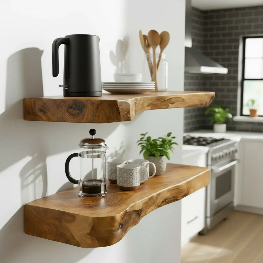 Live Edge Wooden Floating Shelf - 2" Thick