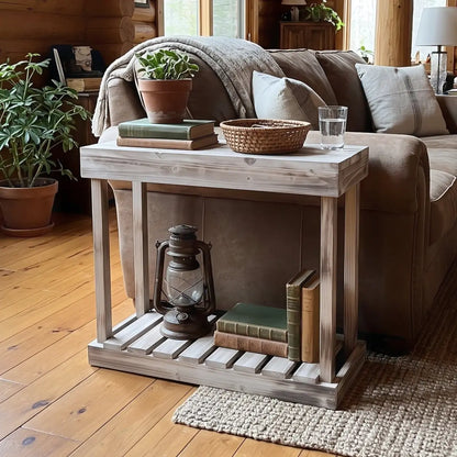 Narrow Solid Wood Side Table with Lower Shelf – Rustic Accent Table for Small Spaces
