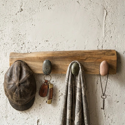 Live Edge Natural Wood Pebble Wall Hook Rack