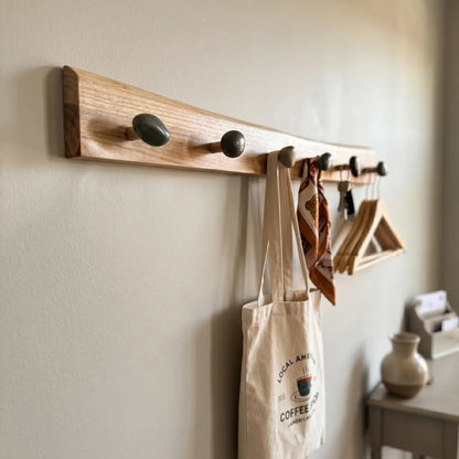 Live Edge Natural Wood Pebble Wall Hook Rack