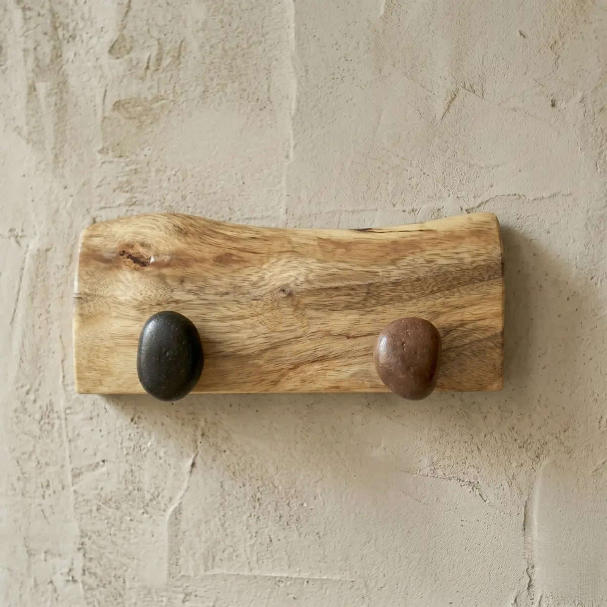 Live Edge Natural Wood Pebble Wall Hook Rack