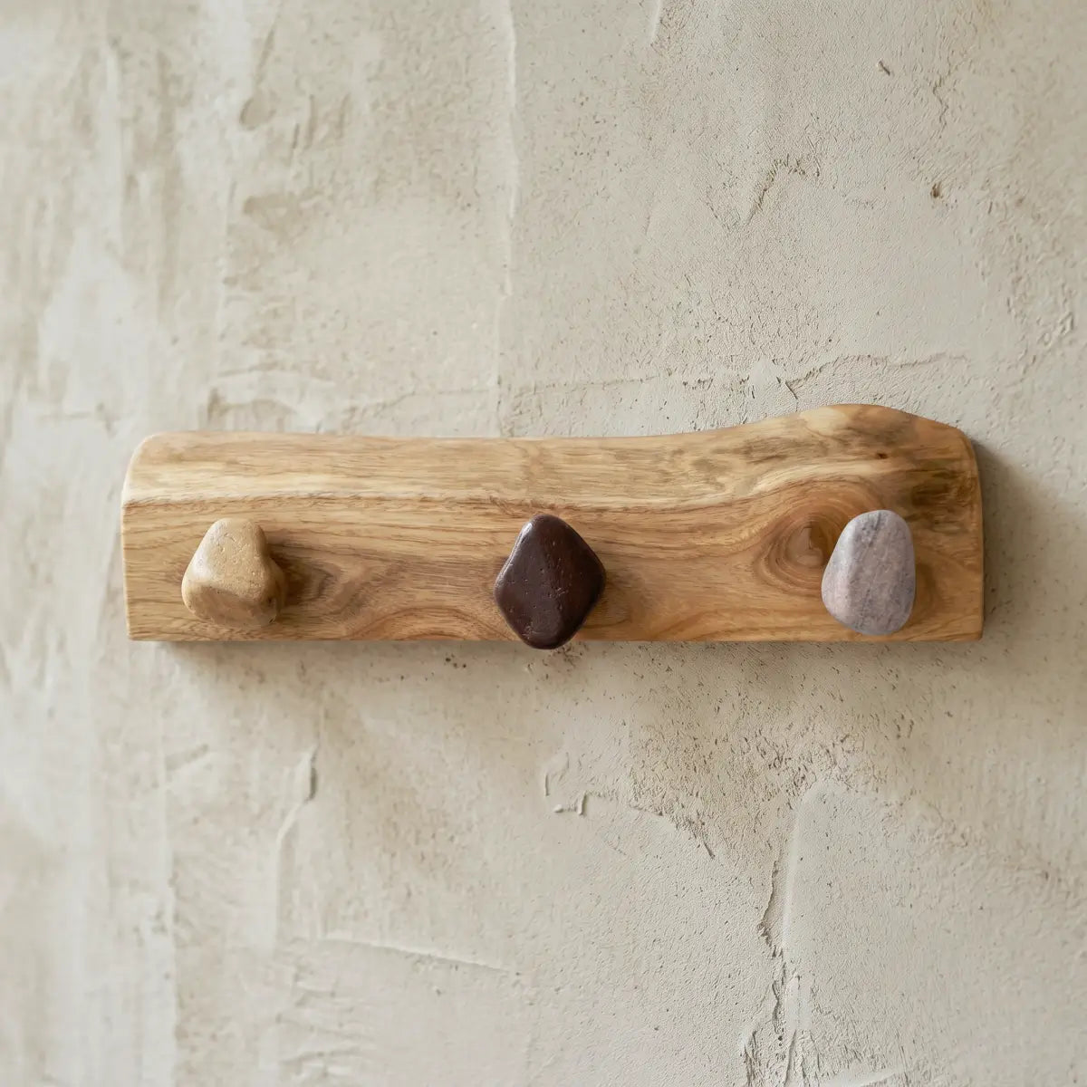Live Edge Natural Wood Pebble Wall Hook Rack