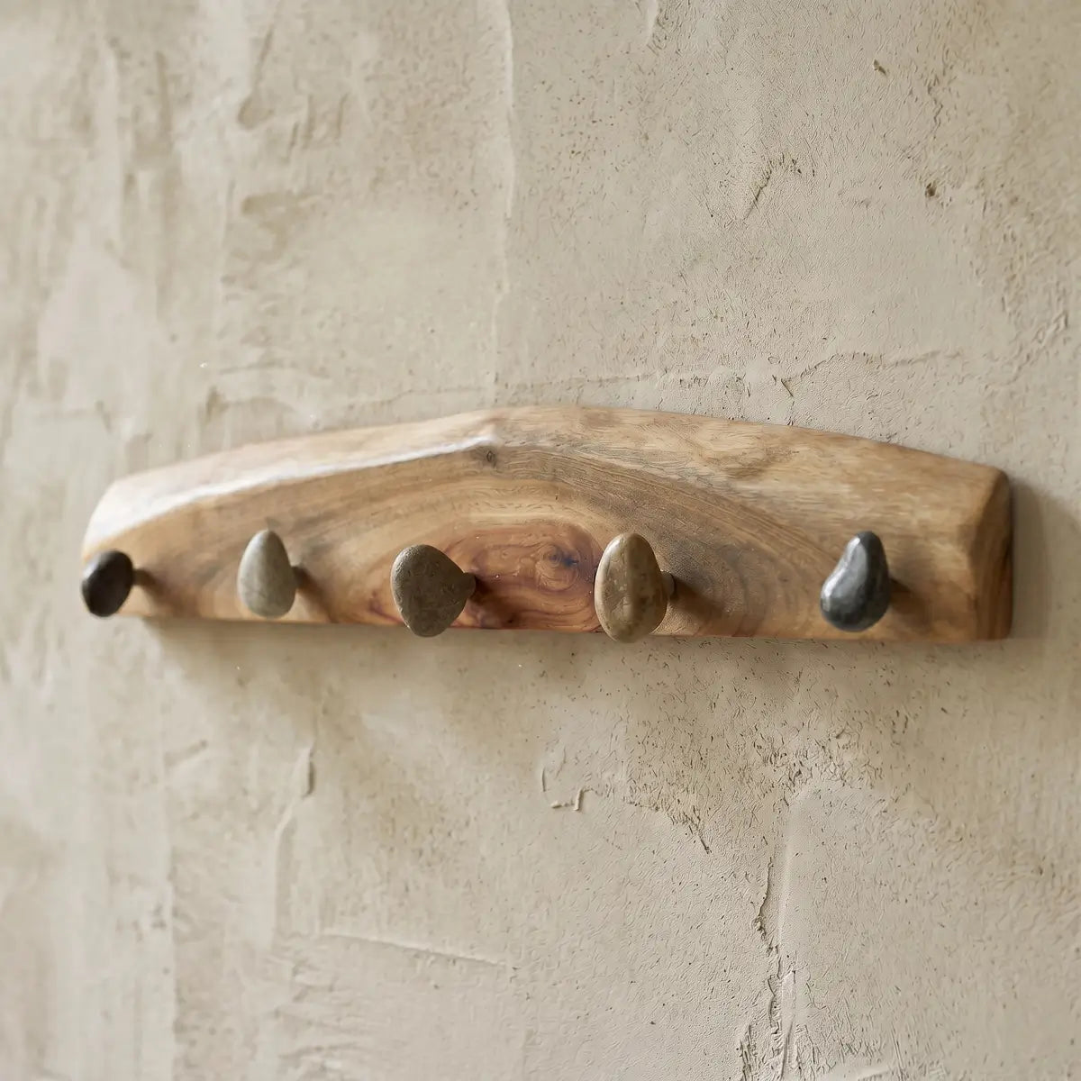 Live Edge Natural Wood Pebble Wall Hook Rack