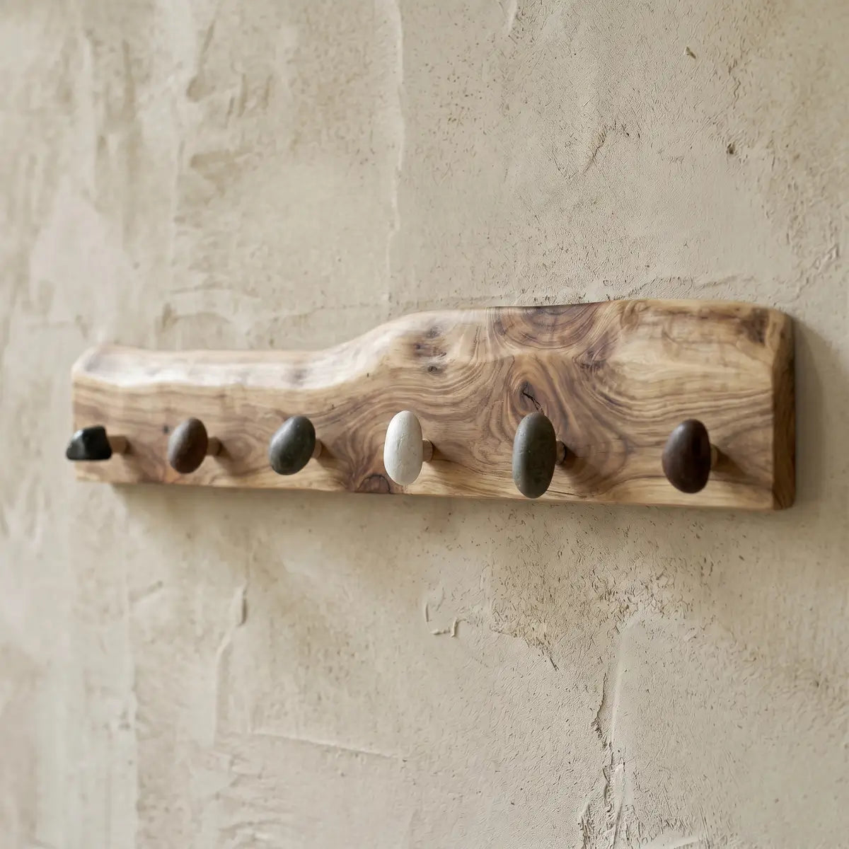 Live Edge Natural Wood Pebble Wall Hook Rack