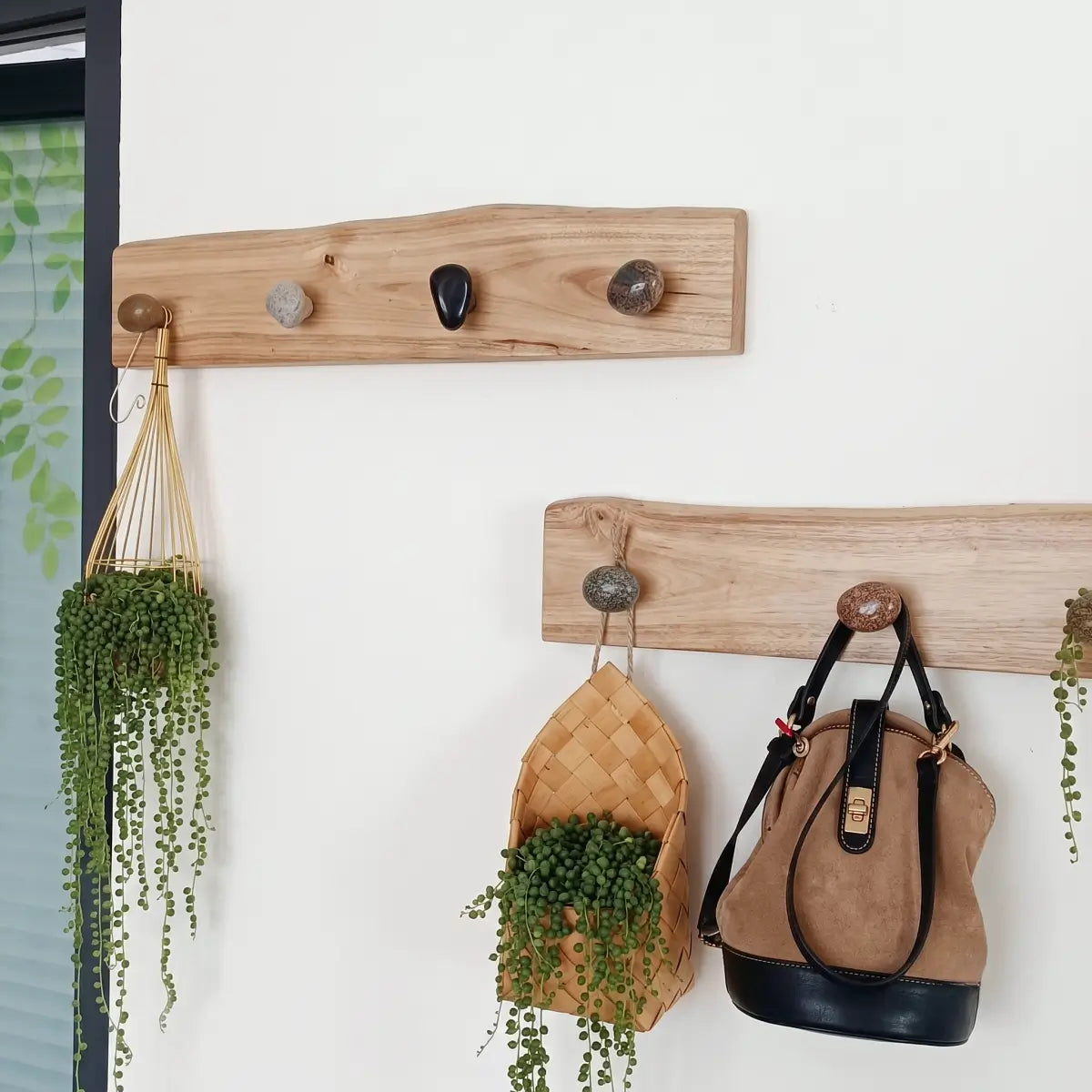 Live Edge Natural Wood Pebble Wall Hook Rack