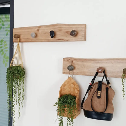 Live Edge Natural Wood Pebble Wall Hook Rack