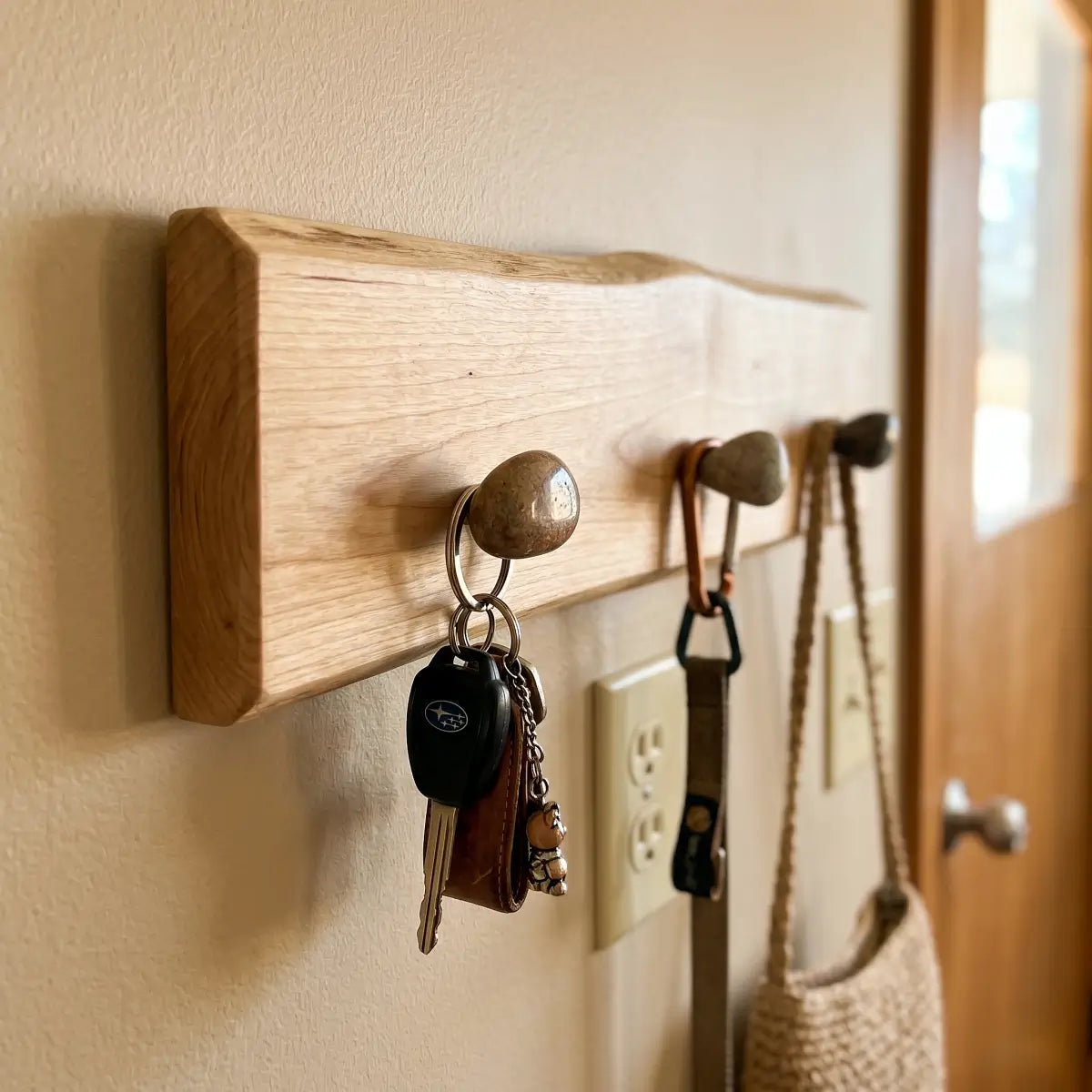 Live Edge Natural Wood Pebble Wall Hook Rack