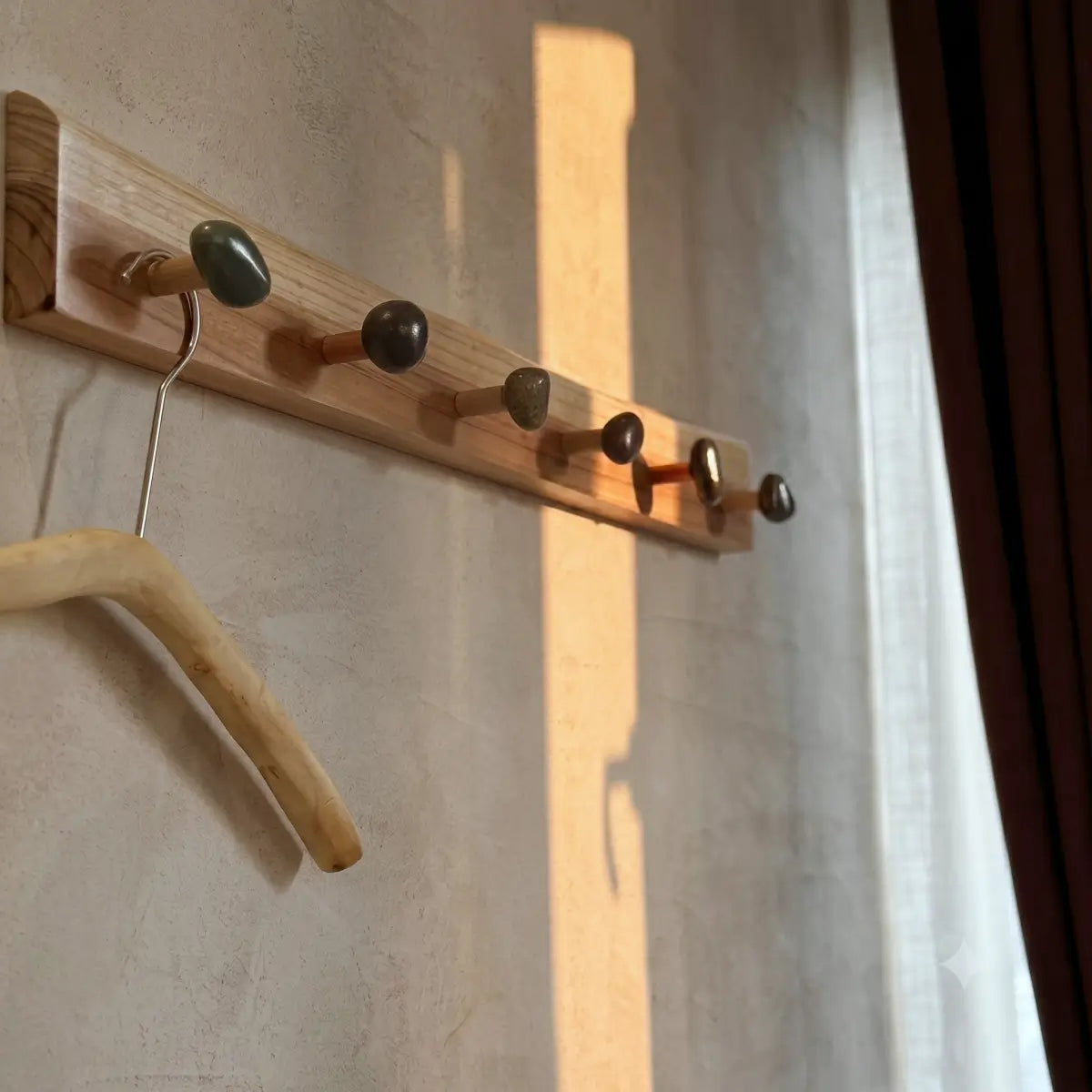 Live Edge Natural Wood Pebble Wall Hook Rack