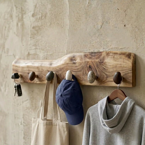 Live Edge Natural Wood Pebble Wall Hook Rack