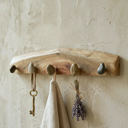 Live Edge Natural Wood Pebble Wall Hook Rack