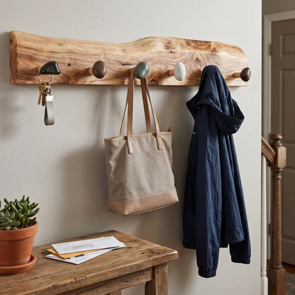Live Edge Natural Wood Pebble Wall Hook Rack