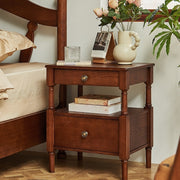 Classic Solid Wood Nightstand with 2 Drawers