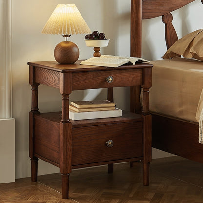 Classic Solid Wood Nightstand with 2 Drawers