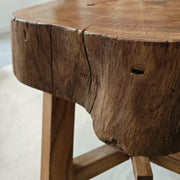 Rustic Live Edge Elm Wood Stool & Side Table