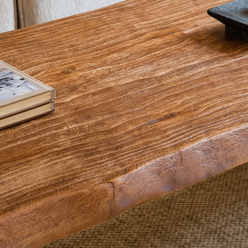 Solid Elm Coffee Table | Hand-Shaped Organic Edge & Waterfall Design