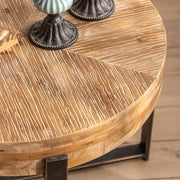 Round Solid Wood Coffee Table with Metal Base