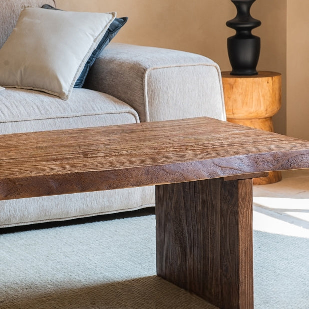 Solid Elm Coffee Table | Hand-Shaped Organic Edge & Waterfall Design