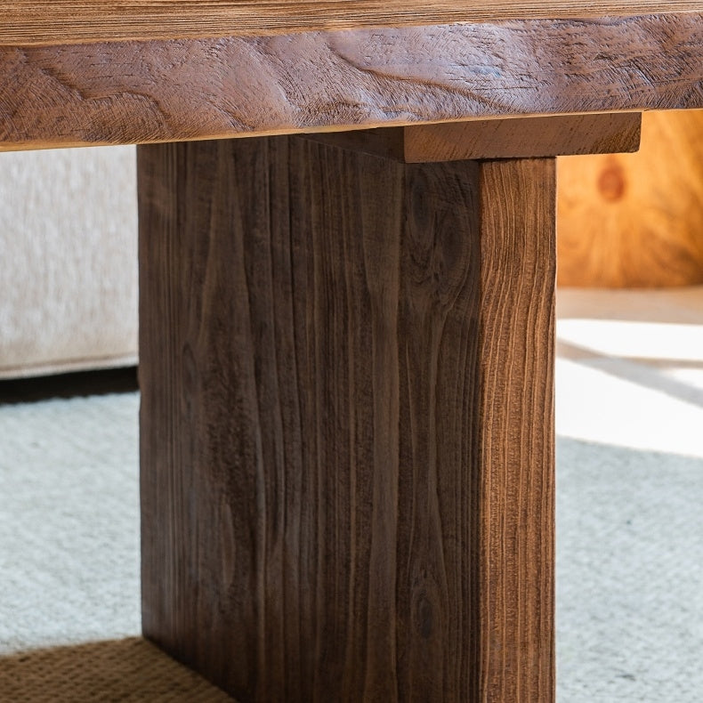 Solid Elm Coffee Table | Hand-Shaped Organic Edge & Waterfall Design