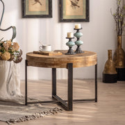 Round Solid Wood Coffee Table with Metal Base