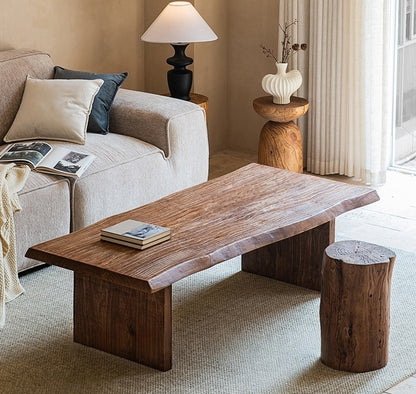 Rustic Solid Wood Coffee Table – Natural Live Edge Design