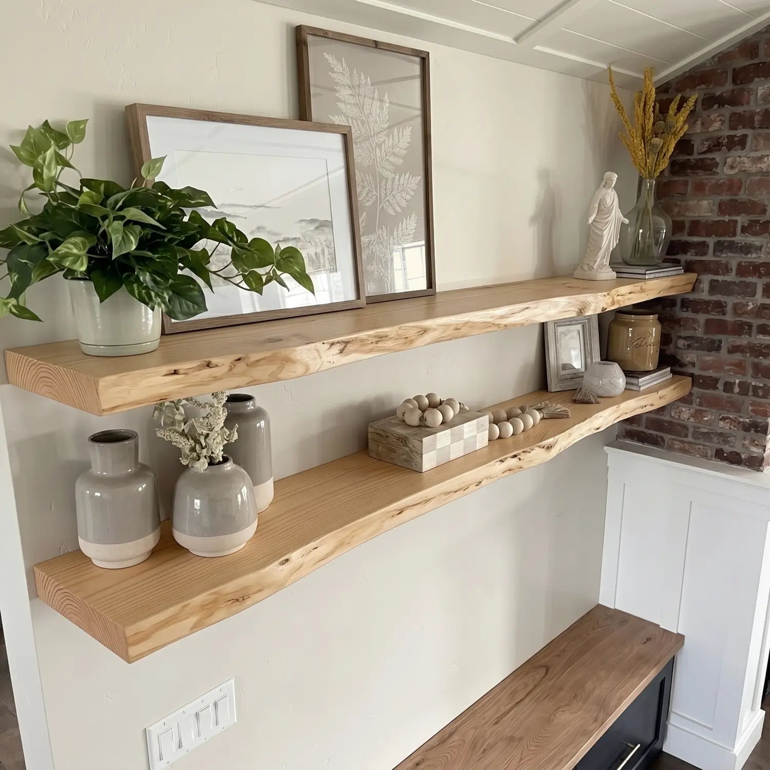 Live Edge Solid Wood Floating Shelf