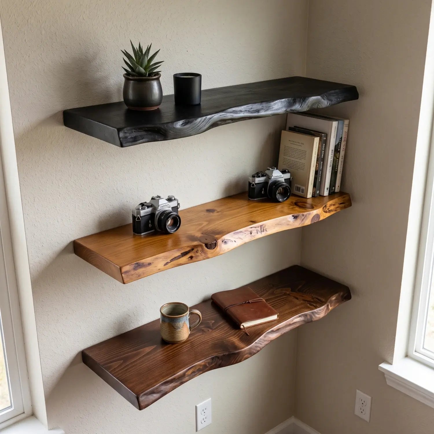 Live Edge Solid Wood Floating Shelf