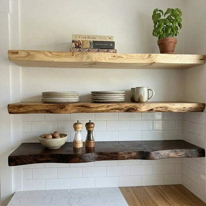 Live Edge Solid Wood Floating Shelf