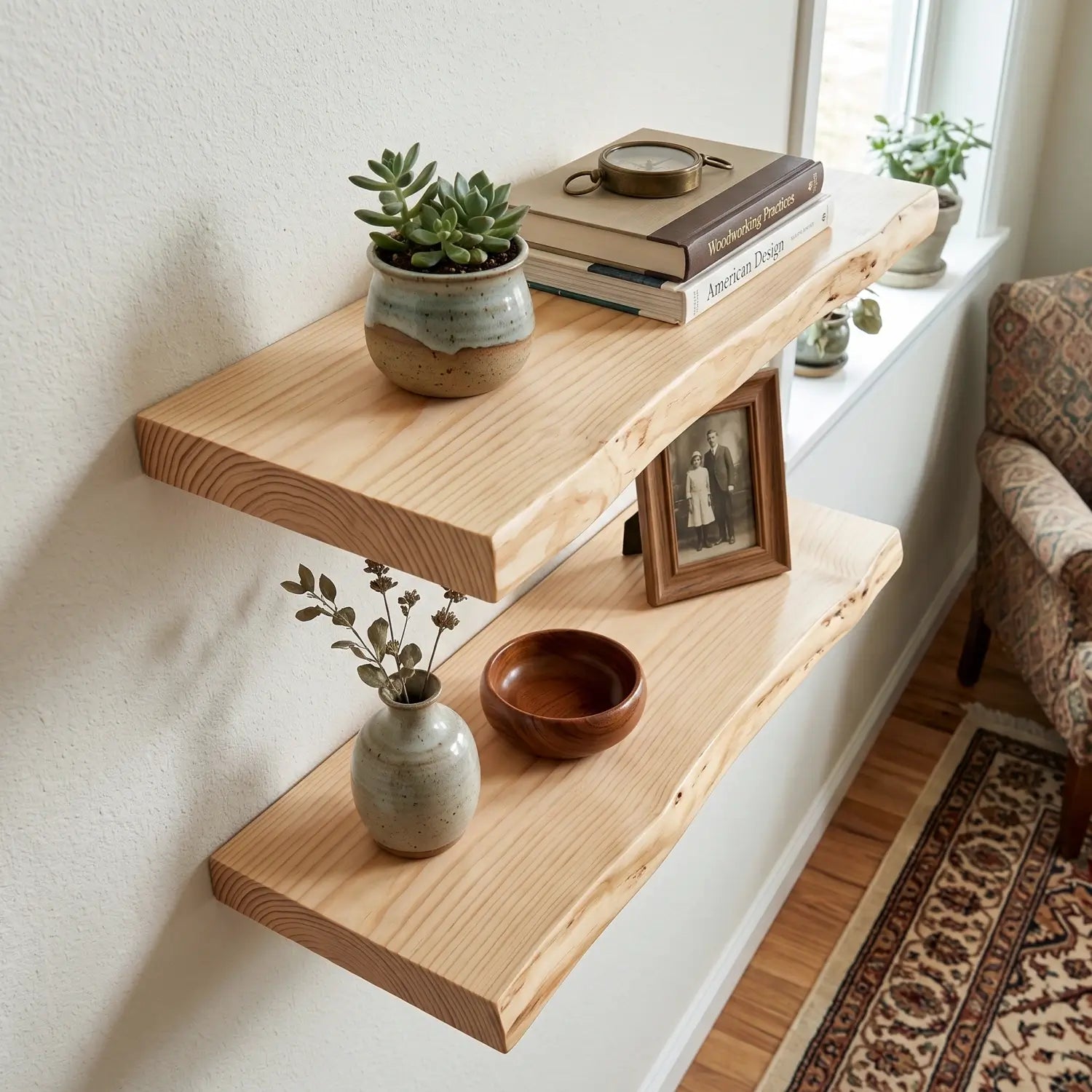 Live Edge Solid Wood Floating Shelf