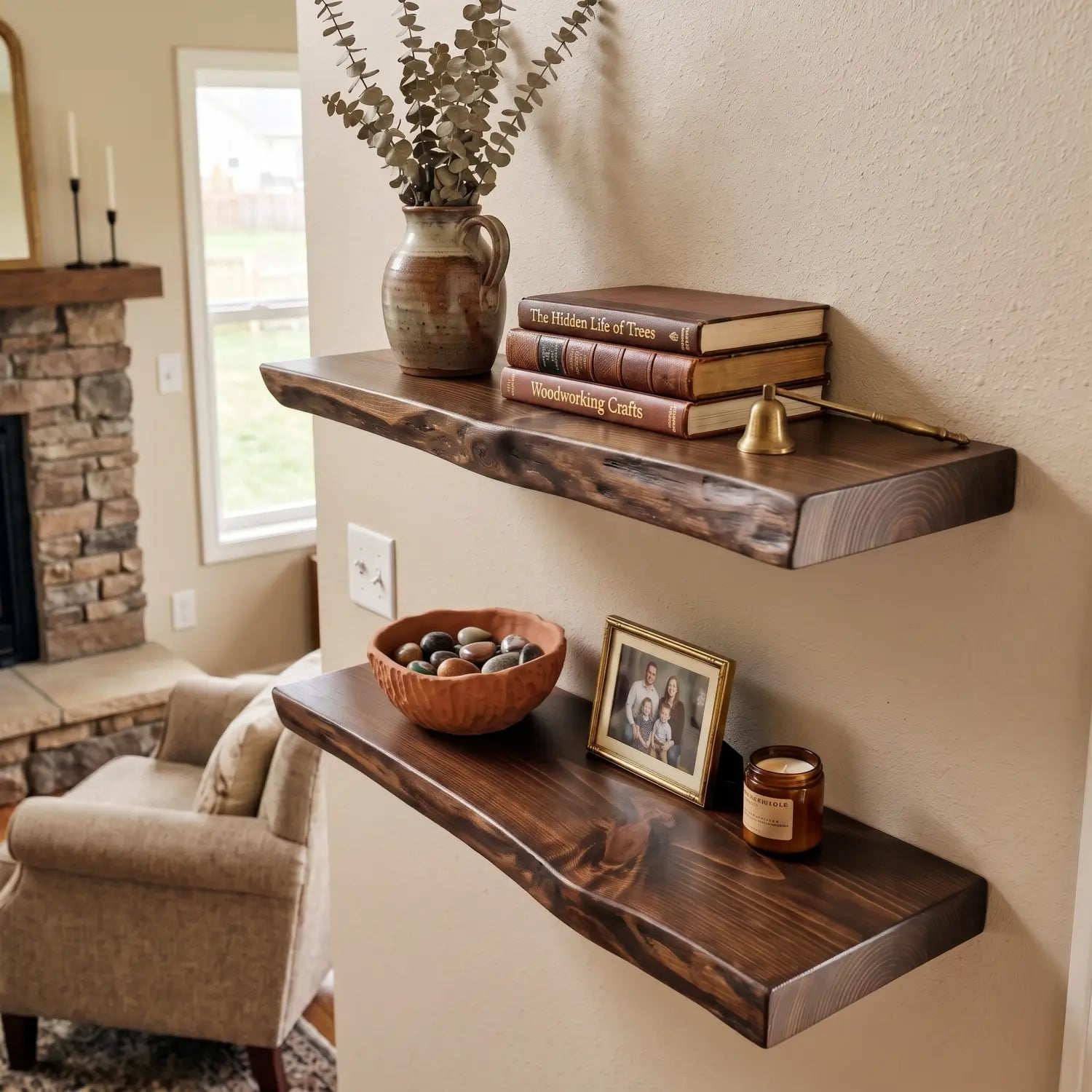 Live Edge Solid Wood Floating Shelf