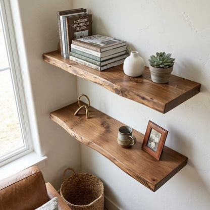 Live Edge Solid Wood Floating Shelf