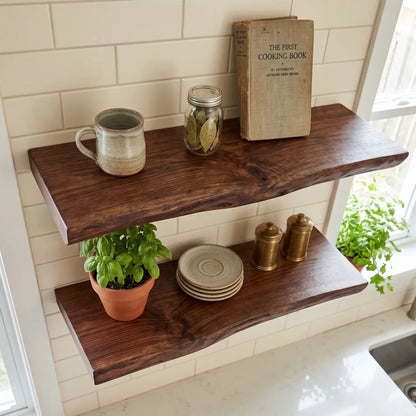 Live Edge Solid Wood Floating Shelf