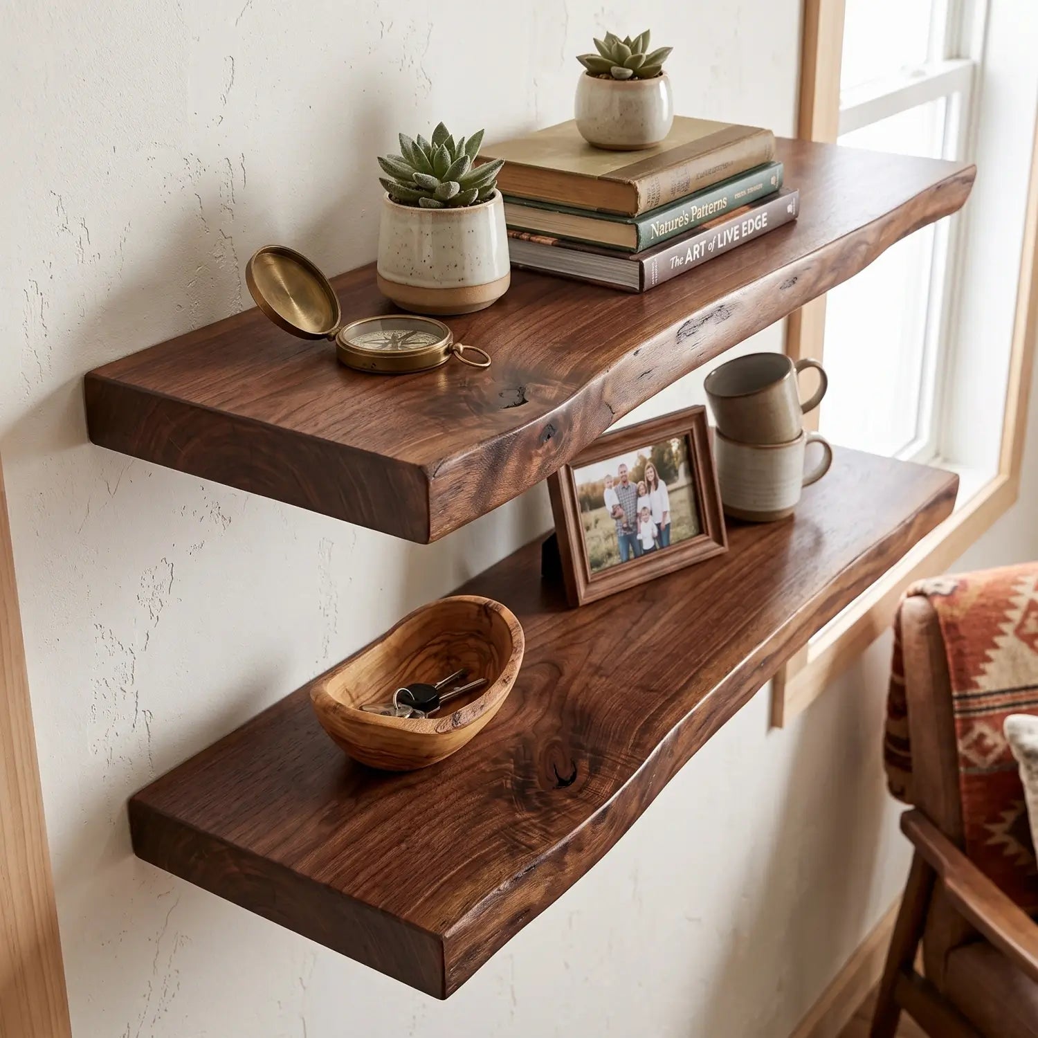 Live Edge Solid Wood Floating Shelf