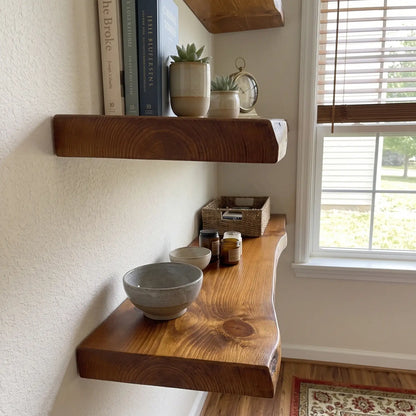 Live Edge Solid Wood Floating Shelf