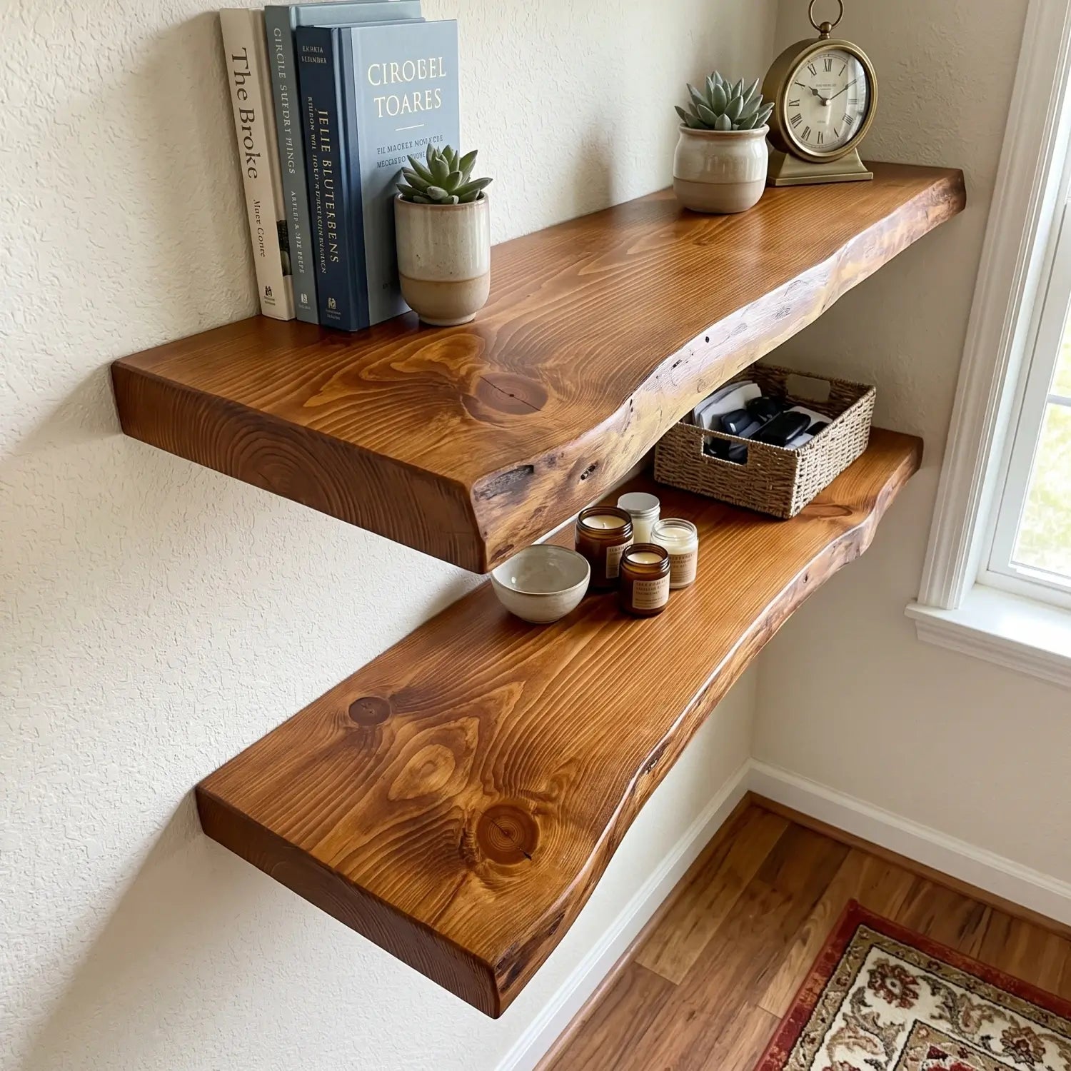 Live Edge Solid Wood Floating Shelf