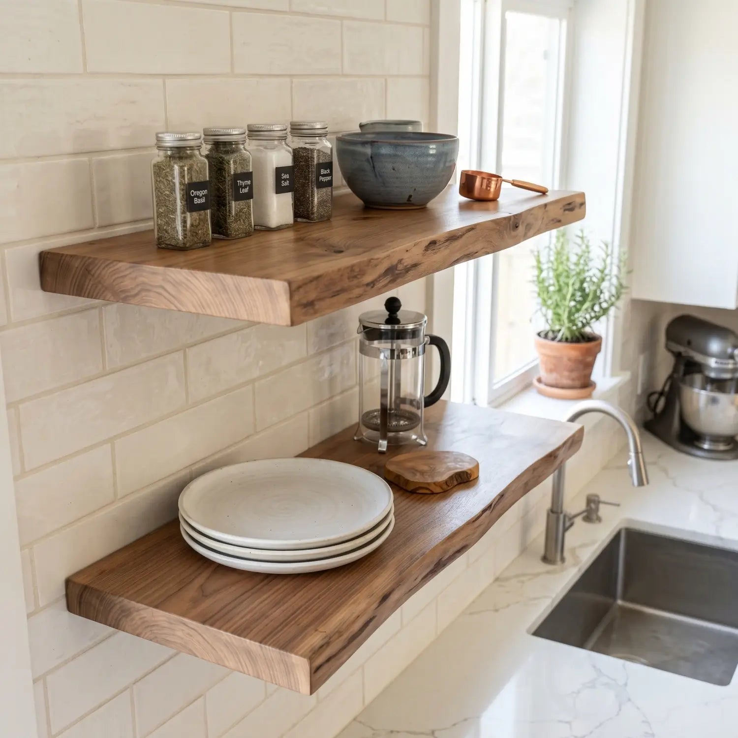 Live Edge Solid Wood Floating Shelf