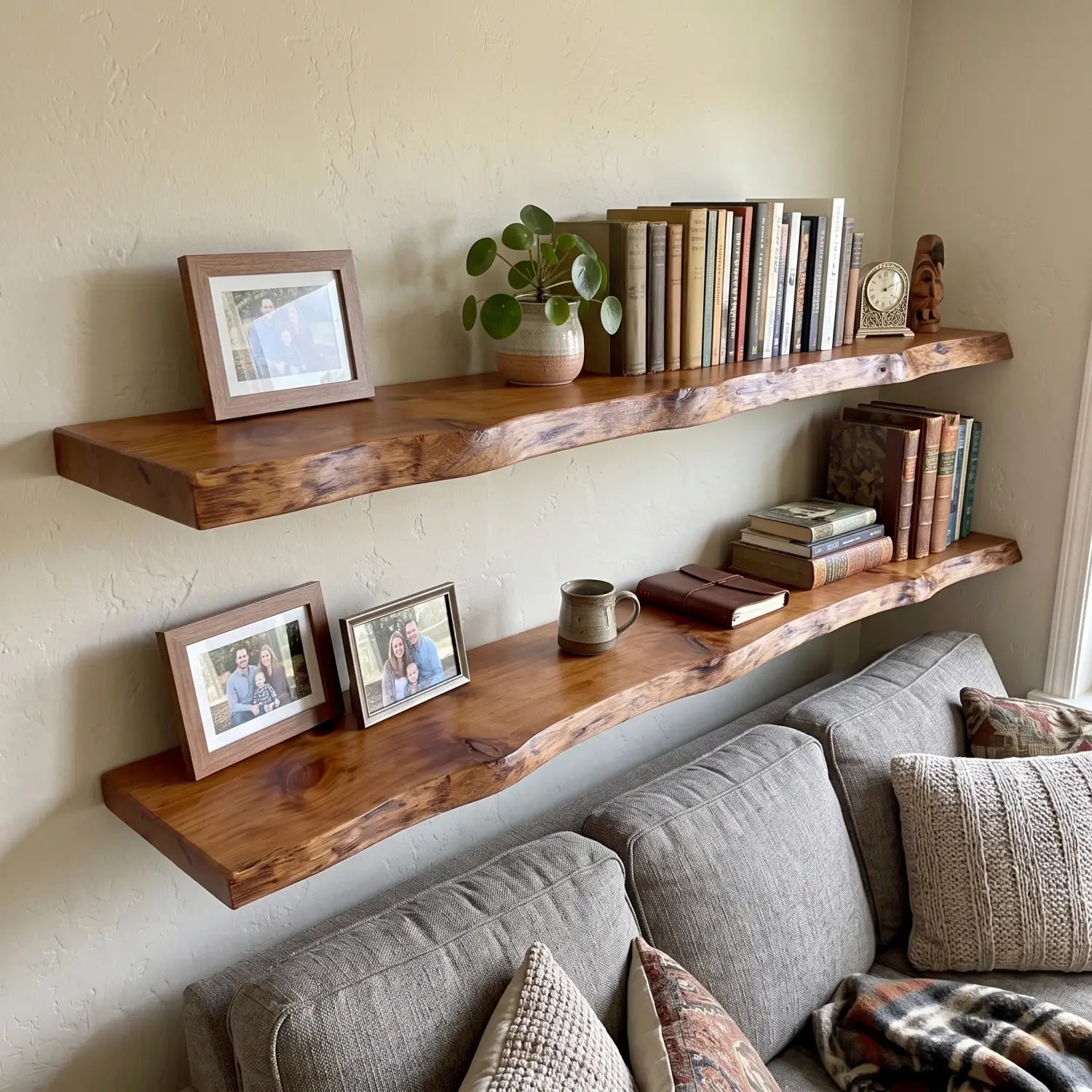 Live Edge Solid Wood Floating Shelf