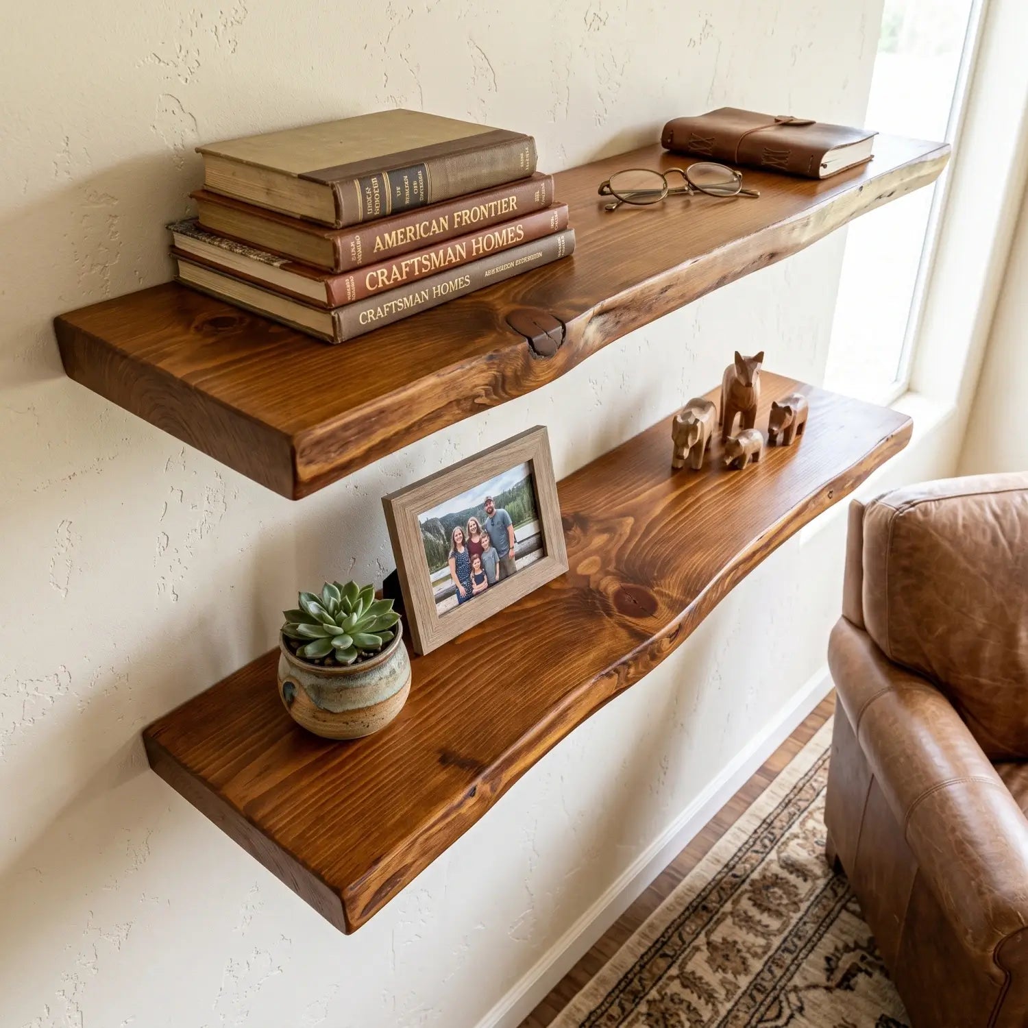 Live Edge Solid Wood Floating Shelf