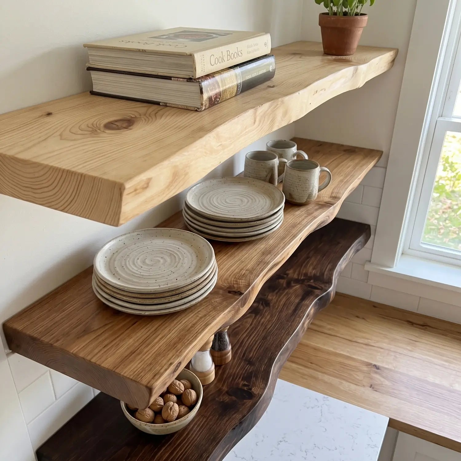 Live Edge Solid Wood Floating Shelf